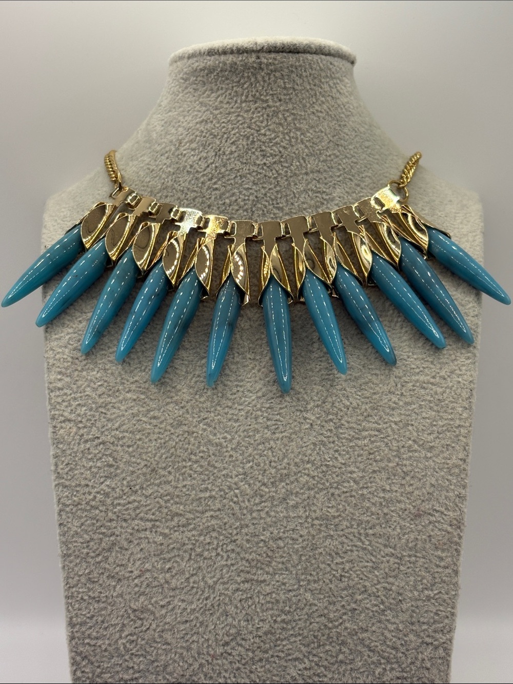 Gold-Tone Necklace with Turquoise Spike Accents